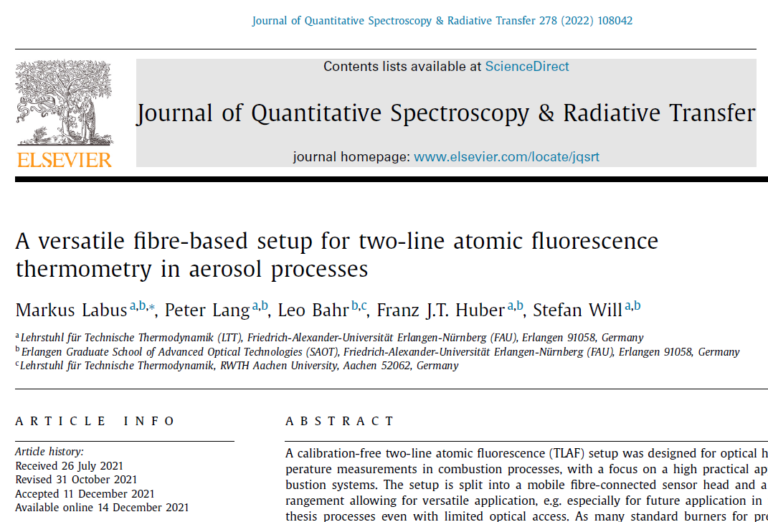 New Publication “Temperature measurement in flames with TLAF”