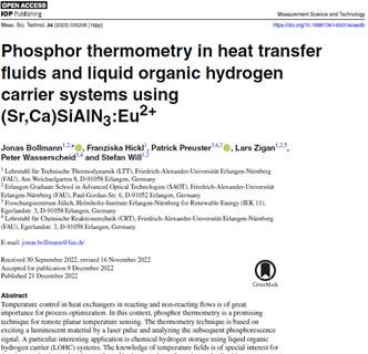 Towards entry "New Publication “Phosphor thermometry in heat transfer fluids and LOHCs”"
